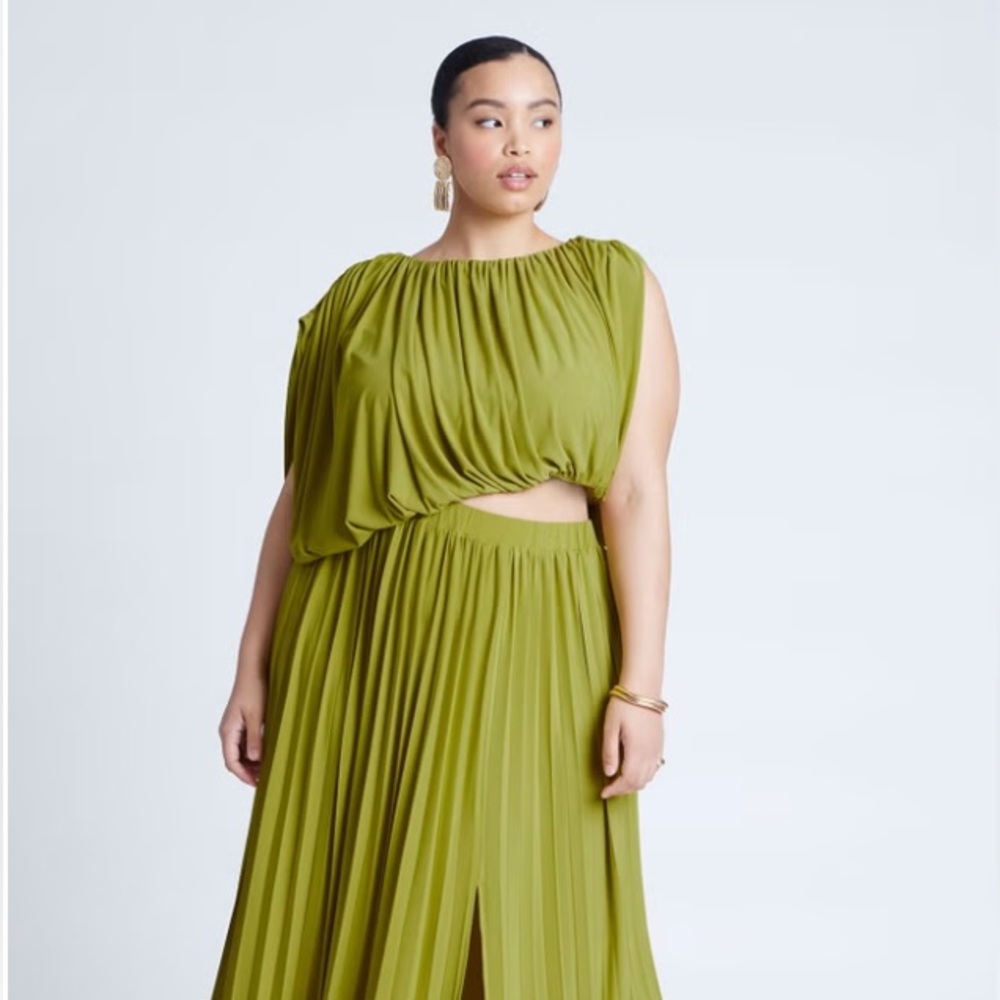 Eloquii Lime Green Gathered Waist Dress